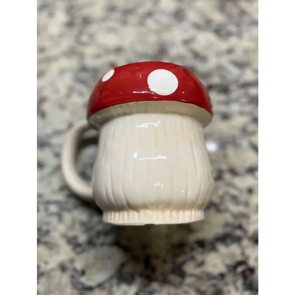 Market Square Mushroom Shaped Red Polka Dot Ceramic Mug Glittery Flower Candle